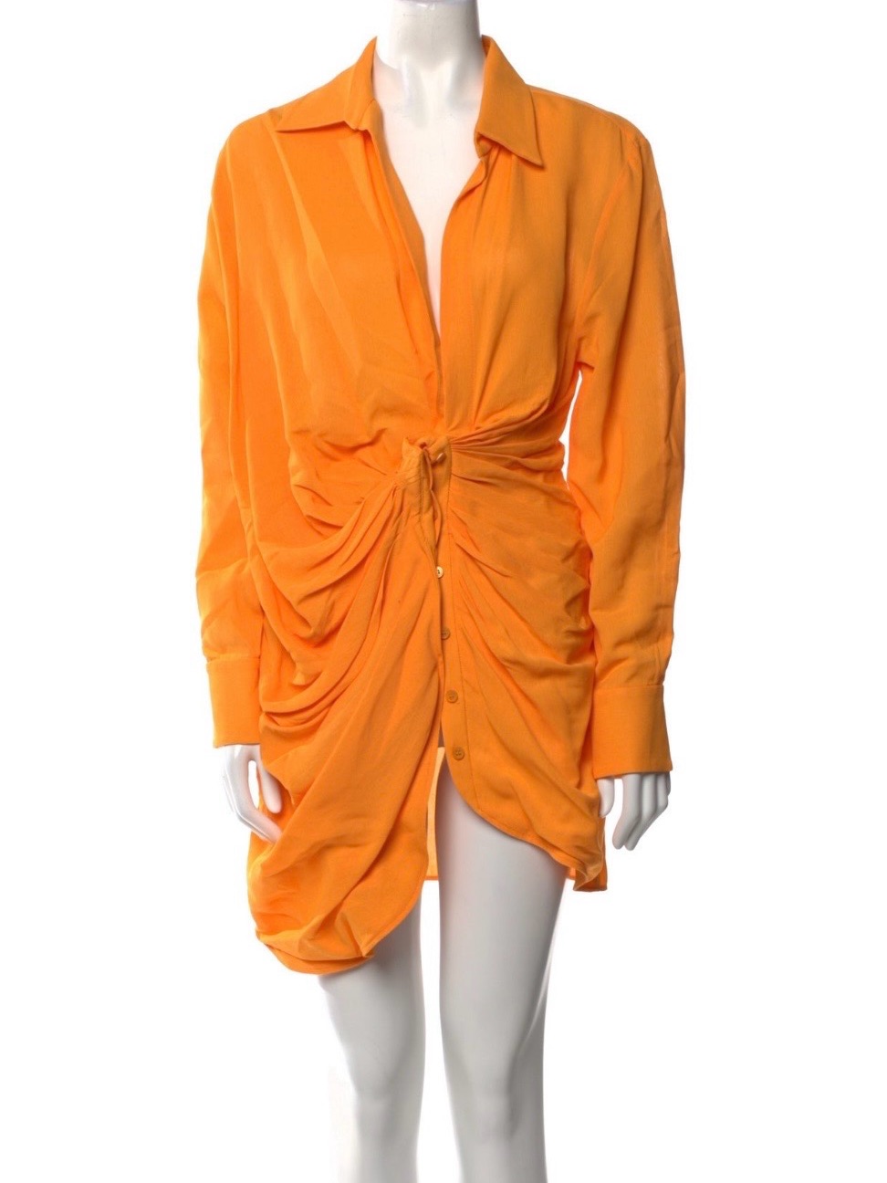 Jacquemus Bright Orange Knotted Button-Front Mini Dress